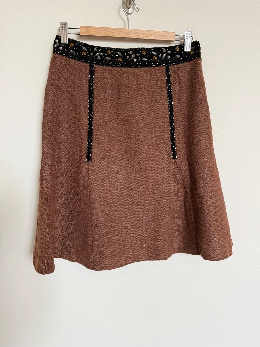 City DKNY Brown Wool Blend Skirt Beaded Waist Career Chic Size 4 Classic - Picture 3 of 13